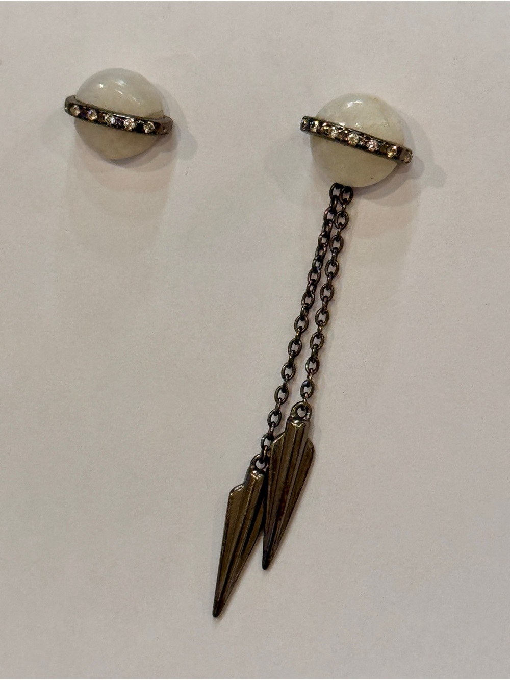 Free People White Stone and Crystal Accent Boho Drop Earrings Asymmetric Dangle